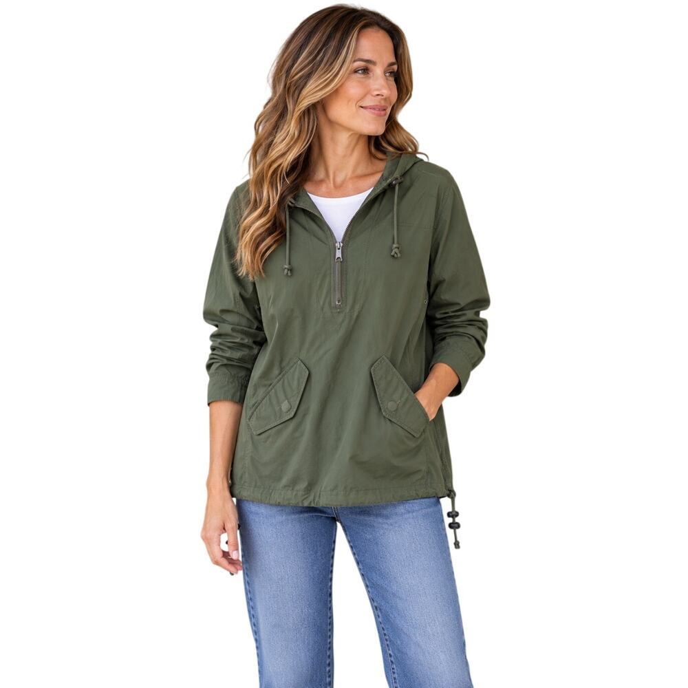 J.Crew Olive Green Hooded Anorak Pullover Jacket Women’s L